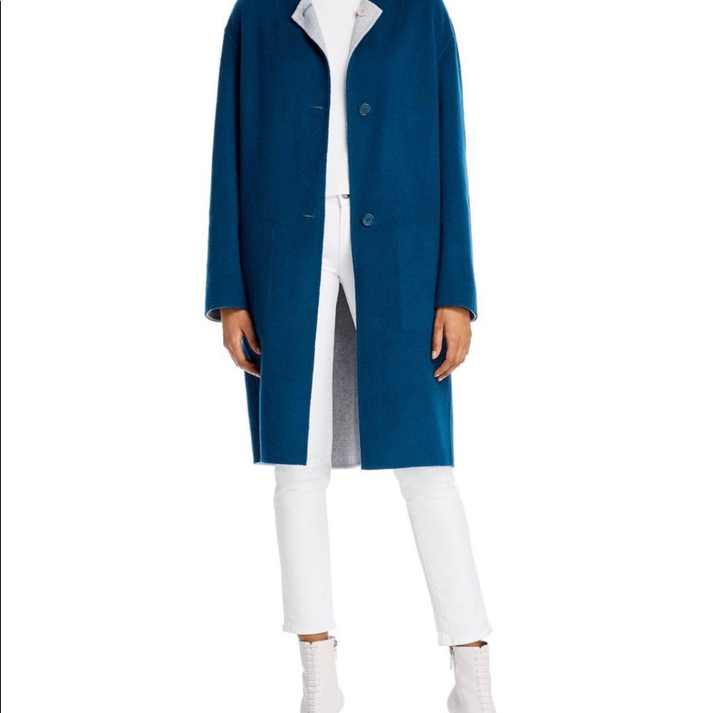 Theory Alma Reversible Wool Coat (turquoise/grey)